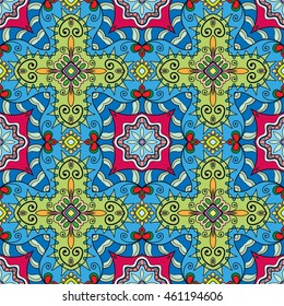 Seamless abstract hand-drawn pattern. Decorative stylized floral seamless background. Tribal ethnic ornate decoration. Arabic, islamic, indian, turkish ornament. Geometric doodle seamless texture