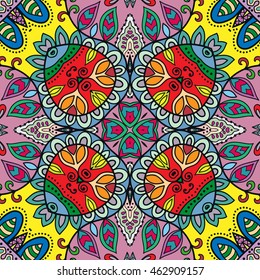 Seamless abstract hand-drawn pattern. Decorative stylized floral seamless background. Tribal ethnic ornate decoration. Arabic, islamic, indian, turkish ornament. Geometric doodle seamless texture