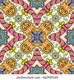 Seamless abstract hand-drawn pattern. Decorative stylized floral seamless background. Tribal ethnic ornate decoration. Arabic, islamic, indian, turkish ornament. Geometric doodle seamless texture