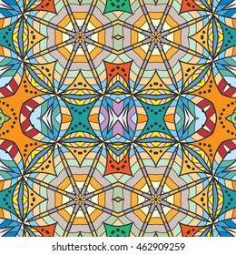 Seamless abstract hand-drawn pattern. Decorative stylized floral seamless background. Tribal ethnic ornate decoration. Arabic, islamic, indian, turkish ornament. Geometric doodle seamless texture