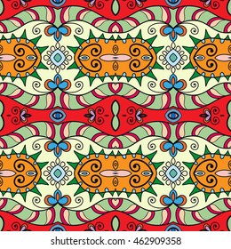 Seamless abstract hand-drawn pattern. Decorative stylized floral seamless background. Tribal ethnic ornate decoration. Arabic, islamic, indian, turkish ornament. Geometric doodle seamless texture