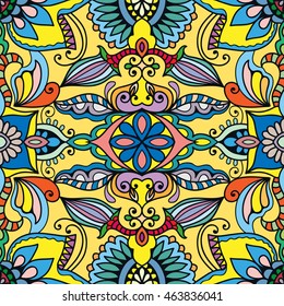 Seamless abstract hand-drawn pattern. Decorative stylized floral seamless background. Tribal ethnic ornate decoration. Arabic, islamic, indian, turkish ornament. Geometric doodle seamless texture