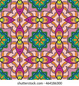 Seamless abstract hand-drawn pattern. Decorative stylized floral seamless background. Tribal ethnic ornate decoration. Arabic, islamic, indian, turkish ornament. Geometric doodle seamless texture