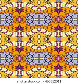 Seamless abstract hand-drawn pattern. Decorative stylized floral seamless background. Tribal ethnic ornate decoration. Arabic, islamic, indian, turkish ornament. Geometric doodle seamless texture
