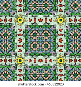Seamless abstract hand-drawn pattern. Decorative stylized floral seamless background. Tribal ethnic ornate decoration. Arabic, islamic, indian, turkish ornament. Geometric doodle seamless texture