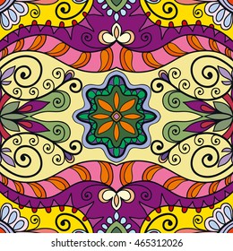 Seamless abstract hand-drawn pattern. Decorative stylized floral seamless background. Tribal ethnic ornate decoration. Arabic, islamic, indian, turkish ornament. Geometric doodle seamless texture