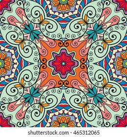 Seamless abstract hand-drawn pattern. Decorative stylized floral seamless background. Tribal ethnic ornate decoration. Arabic, islamic, indian, turkish ornament. Geometric doodle seamless texture