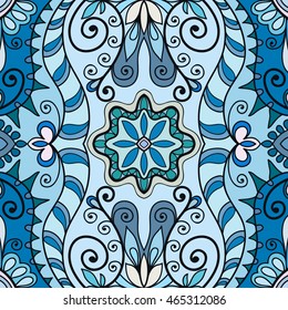 Seamless abstract hand-drawn pattern. Decorative stylized floral seamless background. Tribal ethnic ornate decoration. Arabic, islamic, indian, turkish ornament. Geometric doodle seamless texture