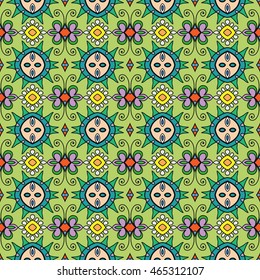 Seamless abstract hand-drawn pattern. Decorative stylized floral seamless background. Tribal ethnic ornate decoration. Arabic, islamic, indian, turkish ornament. Geometric doodle seamless texture