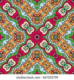 Seamless abstract hand-drawn pattern. Decorative stylized floral seamless background. Tribal ethnic ornate decoration. Arabic, islamic, indian, turkish ornament. Geometric doodle seamless texture