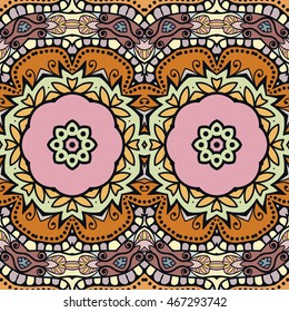 Seamless abstract hand-drawn pattern. Decorative stylized floral seamless background. Tribal ethnic ornate decoration. Arabic, islamic, indian, turkish ornament. Geometric doodle seamless texture