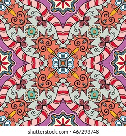 Seamless abstract hand-drawn pattern. Decorative stylized floral seamless background. Tribal ethnic ornate decoration. Arabic, islamic, indian, turkish ornament. Geometric doodle seamless texture