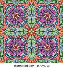 Seamless abstract hand-drawn pattern. Decorative stylized floral seamless background. Tribal ethnic ornate decoration. Arabic, islamic, indian, turkish ornament. Geometric doodle seamless texture