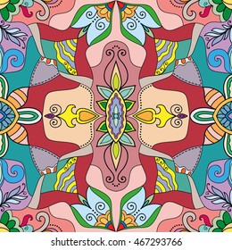 Seamless abstract hand-drawn pattern. Decorative stylized floral seamless background. Tribal ethnic ornate decoration. Arabic, islamic, indian, turkish ornament. Geometric doodle seamless texture