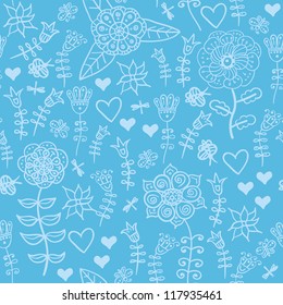 Seamless abstract hand-drawn pattern, floral background. Seamless pattern can be used for wallpaper, pattern fills, web page background,surface textures. Seamless floral background