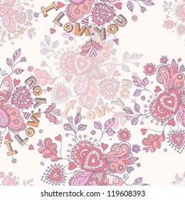 Seamless abstract hand-drawn pattern, floral, love background seamless