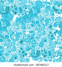 Seamless abstract hand-drawn pattern, floral background. Pattern can be used for wallpaper patterns, web page background, surface texture. Gentle blue