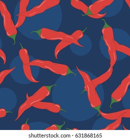 Seamless abstract hand-drawn pattern with red chili peppers