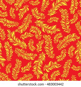 Seamless abstract hand-drawn pattern. Russian style. Red and yellow colored