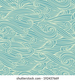 Seamless abstract hand-drawn pattern, waves background. Vector illustration. Seamless pattern can be used for wallpaper, pattern fills, web page background, surface textures.