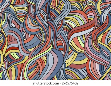 Seamless abstract hand-drawn pattern with waves in bright colors.