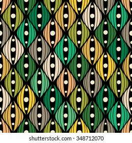 Seamless abstract hand-drawn pattern, wavy background. Printable ethnic floral print. Endless pattern can be used for web page background, fabric, wallpaper, pattern fills, surface texture. Vector