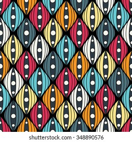 Seamless abstract hand-drawn pattern, wavy background. Printable retro print, disco style, gorgeous hippie motif. Great for web page background, fabric, wrapping paper, surface texture, etc. Vector