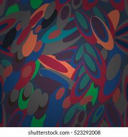 Seamless abstract hand-drawn petals pattern, petals background. Red, orange, blue, green.