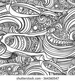 Seamless abstract hand-drawn retro waves pattern, wavy background. Seamless pattern can be used for wallpaper, pattern fills, web page background,surface textures.