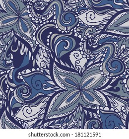 Seamless abstract hand-drawn texture. Bright blue color. Endless floral pattern. Can be used for wallpaper, pattern, backdrop, surface textures. color seamless floral background