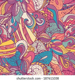 Seamless abstract hand-drawn texture. Bright  color. Endless floral pattern.