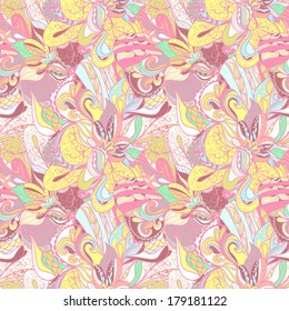 Seamless abstract hand-drawn texture. Pale pastel color. Endless floral pattern. Can be used for wallpaper, pattern, backdrop, surface textures. color seamless floral background