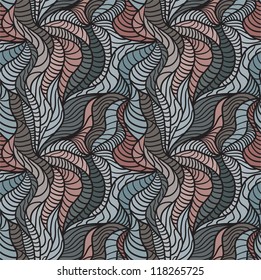 Seamless abstract hand-drawn vector pattern, waves hair background