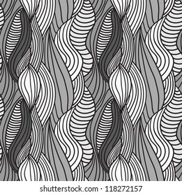 Seamless abstract hand-drawn vector pattern, waves hair background