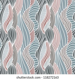 Seamless abstract hand-drawn vector pattern, waves hair background
