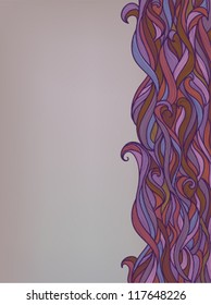 Seamless Abstract Hand-Drawn Violet Pink Red Gray Pattern. Colorful Waves Background