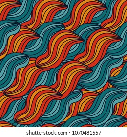 seamless abstract hand-drawn wave pattern - blue and orange color