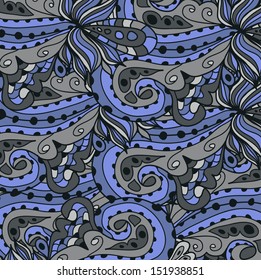 Seamless abstract hand-drawn waves pattern, wavy background