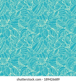 Seamless abstract hand-drawn waves pattern, wavy background.