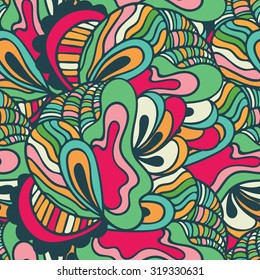 Seamless abstract hand-drawn waves pattern. Colored background. Abstract flowers