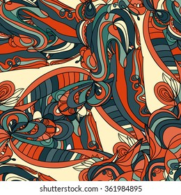 Seamless abstract hand-drawn waves pattern, wavy background. Seamless pattern can be used for wallpaper, pattern fills, web page background, surface textures.Vector illustration