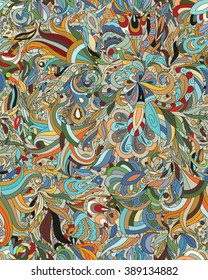 Seamless abstract hand-drawn waves pattern, doodle background