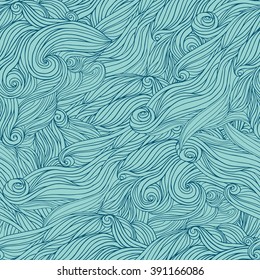 Seamless abstract hand-drawn waves pattern. Sea, river or ocean background