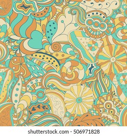Seamless abstract hand-drawn waves pattern. Retro style
