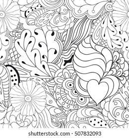 Seamless abstract hand-drawn waves pattern, wavy background. Seamless pattern can be used for wallpaper, pattern fills, web page background,surface textures and page for antistress coloring