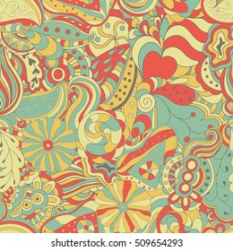 Seamless abstract hand-drawn waves pattern. Retro style
