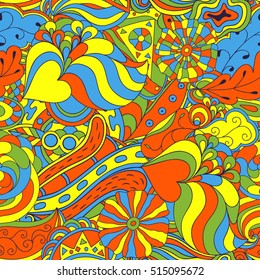 Seamless abstract hand-drawn waves pattern. Bright colors