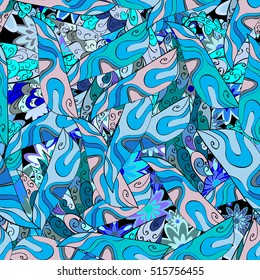 Seamless abstract hand-drawn waves pattern, wavy background.