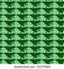 Seamless abstract hand-drawn waves pattern, wavy background. Green.