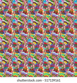 Seamless abstract hand-drawn waves pattern, wavy background. Green, blue. Scale.